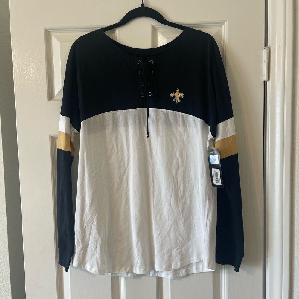 NWT Medium Official Licensed NFL Long Sleeve Laced New Orleans Saints Top